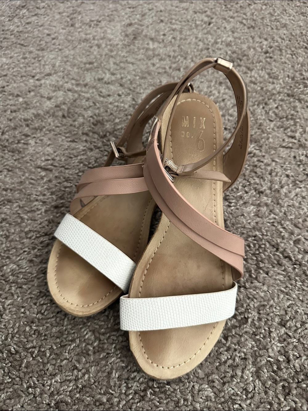 Mix No. 6 Pink and White Strappy Ankle Buckle Sandals